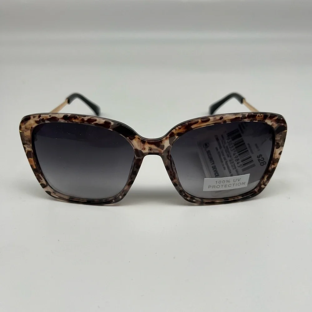 MIXIT‎ Square Cheetah Print Gold Wire Single Bridge Black Temple Tips Sunglasses